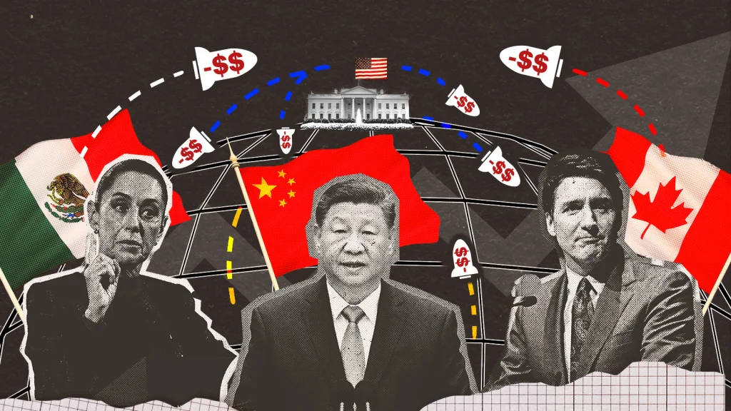 Ilustración guerra comercial: México, Canadá, China y Estados Unidos